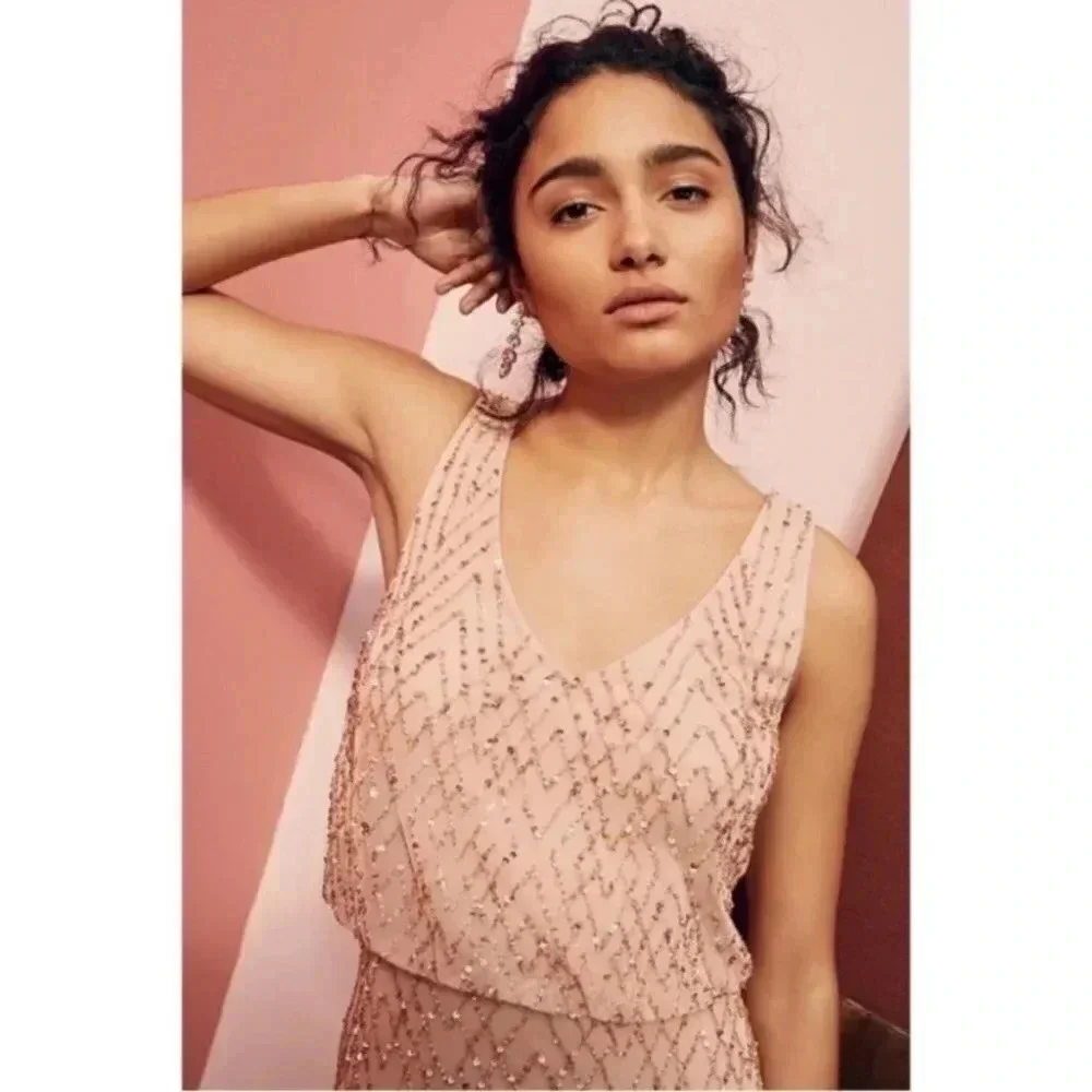 Anthropologie BHLDN Blaise Sequin Embellished Maxi Gown Long Dress in Blush